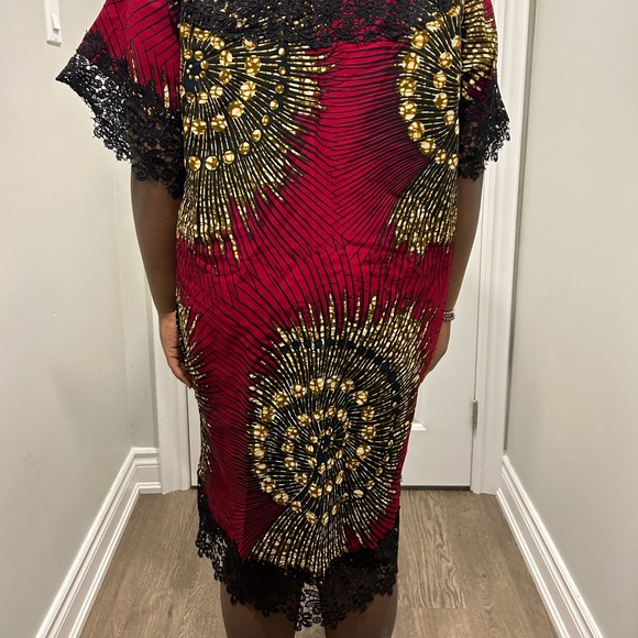 Red and Black Lace Ankara Dress - Picture 12 of 13